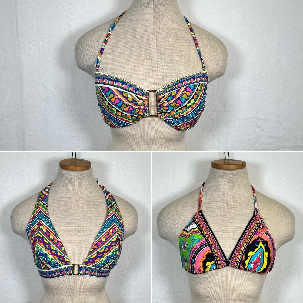 3) Trina Turk SSize 10 & 12 Bathing Suit Bikini Tops Bandeau Triangle Multicolor